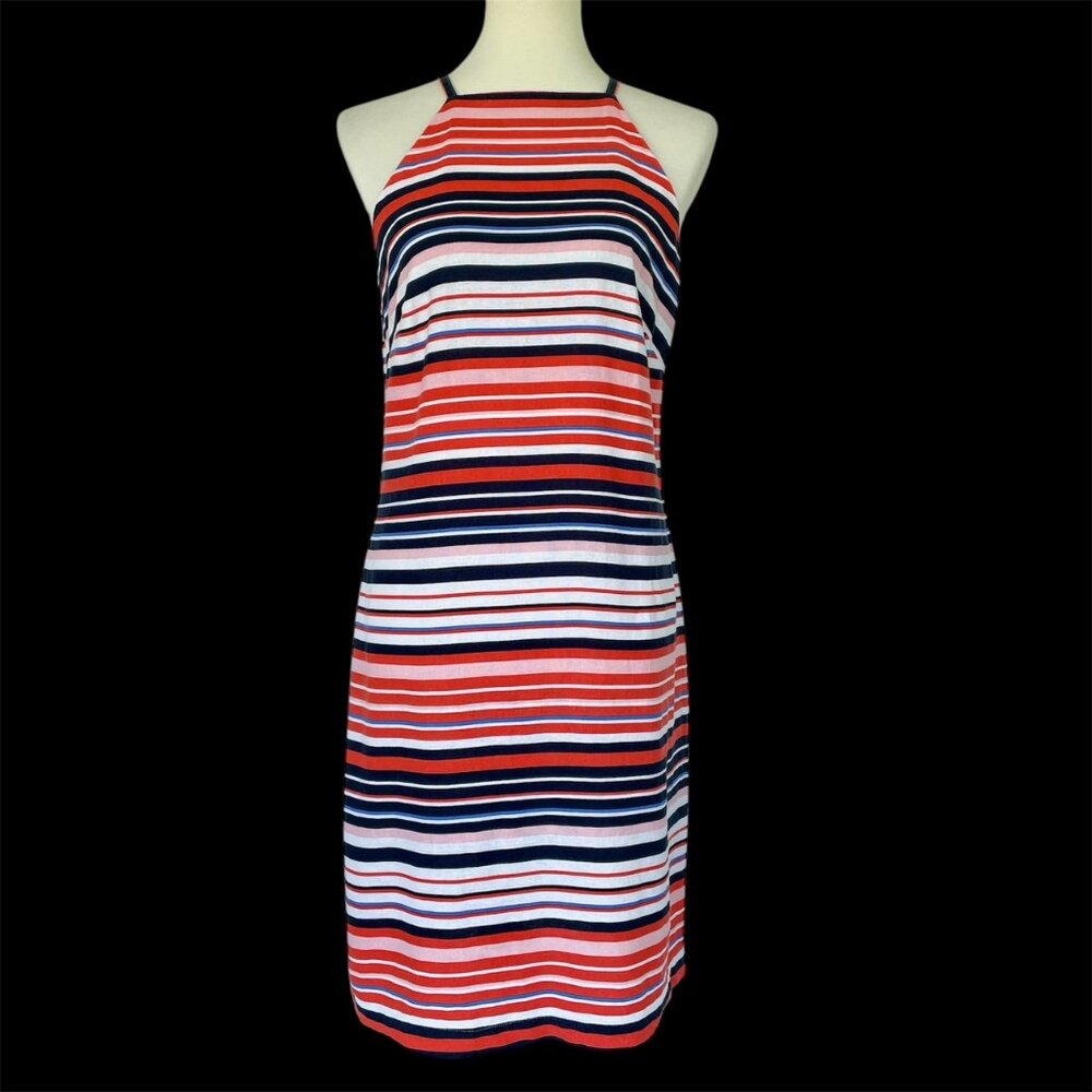 Tommy Hilfiger Linen Striped Halter Dress Size 6 Classic Preppy Beach Nautical